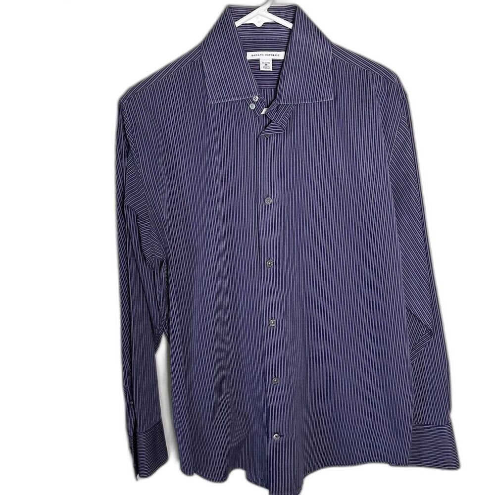 Banana Republic Mens Medium 15-15.5 Striped Button Down Shirt Cotton Blue